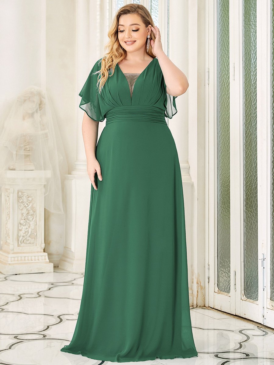 COLOR=Green Bean | Plus Size Women'S A-Line Empire Waist Evening Party Maxi Dress-Green Bean 1
