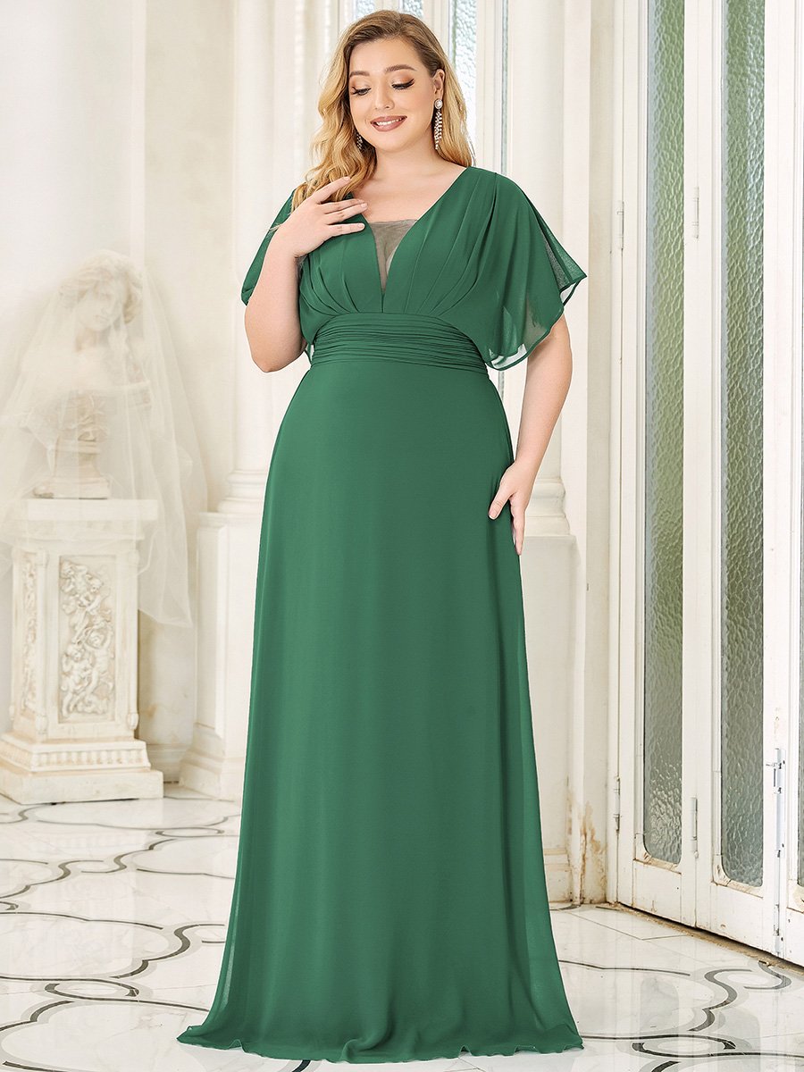 COLOR=Green Bean | Plus Size Women'S A-Line Empire Waist Evening Party Maxi Dress-Green Bean 3