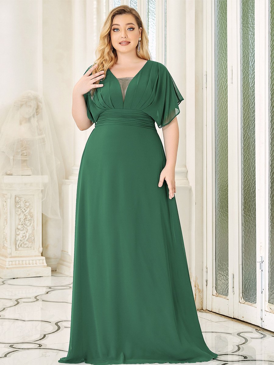 COLOR=Green Bean | Plus Size Women'S A-Line Empire Waist Evening Party Maxi Dress-Green Bean 4