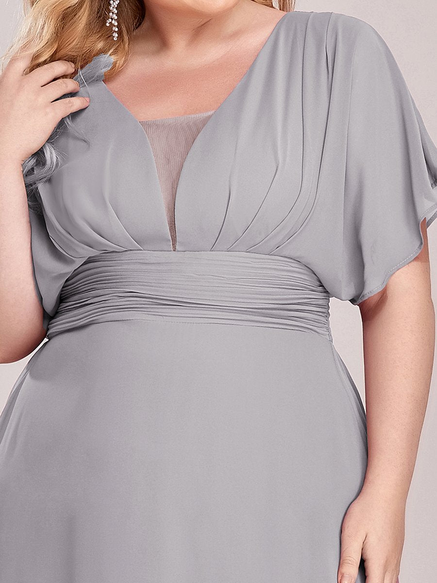 COLOR=Grey | Plus Size Women'S A-Line Empire Waist Evening Party Maxi Dress-Grey 5