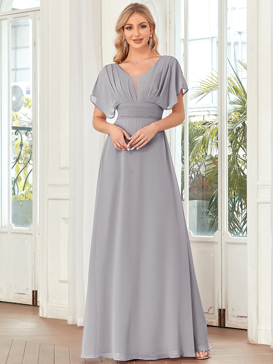 COLOR=Grey | Women'S A-Line Empire Waist Evening Party Maxi Dress-Grey 1