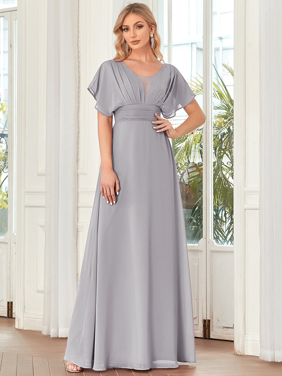 COLOR=Grey | Women'S A-Line Empire Waist Evening Party Maxi Dress-Grey 4