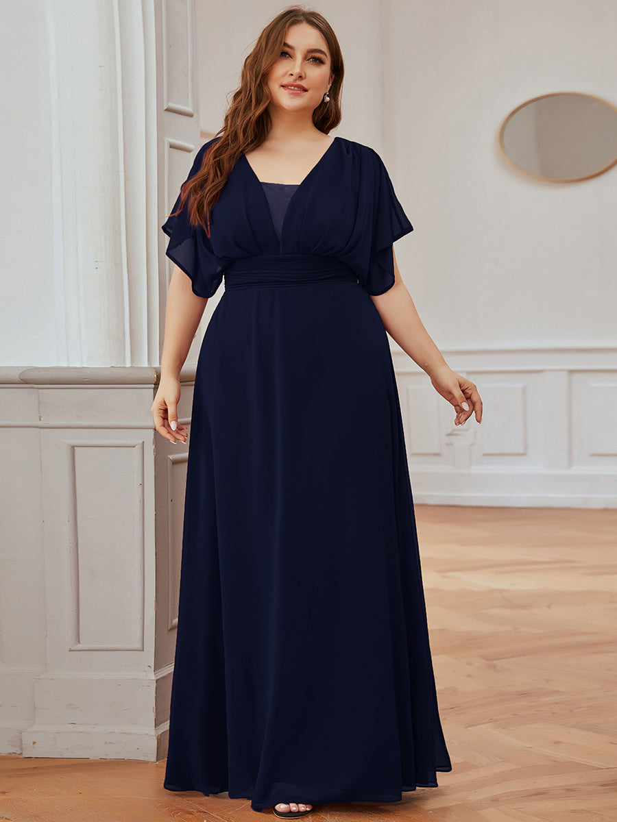 COLOR=Navy Blue | Plus Size Women'S A-Line Empire Waist Evening Party Maxi Dress-Navy Blue 1