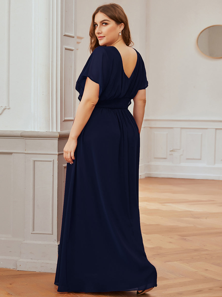 COLOR=Navy Blue | Plus Size Women'S A-Line Empire Waist Evening Party Maxi Dress-Navy Blue 2