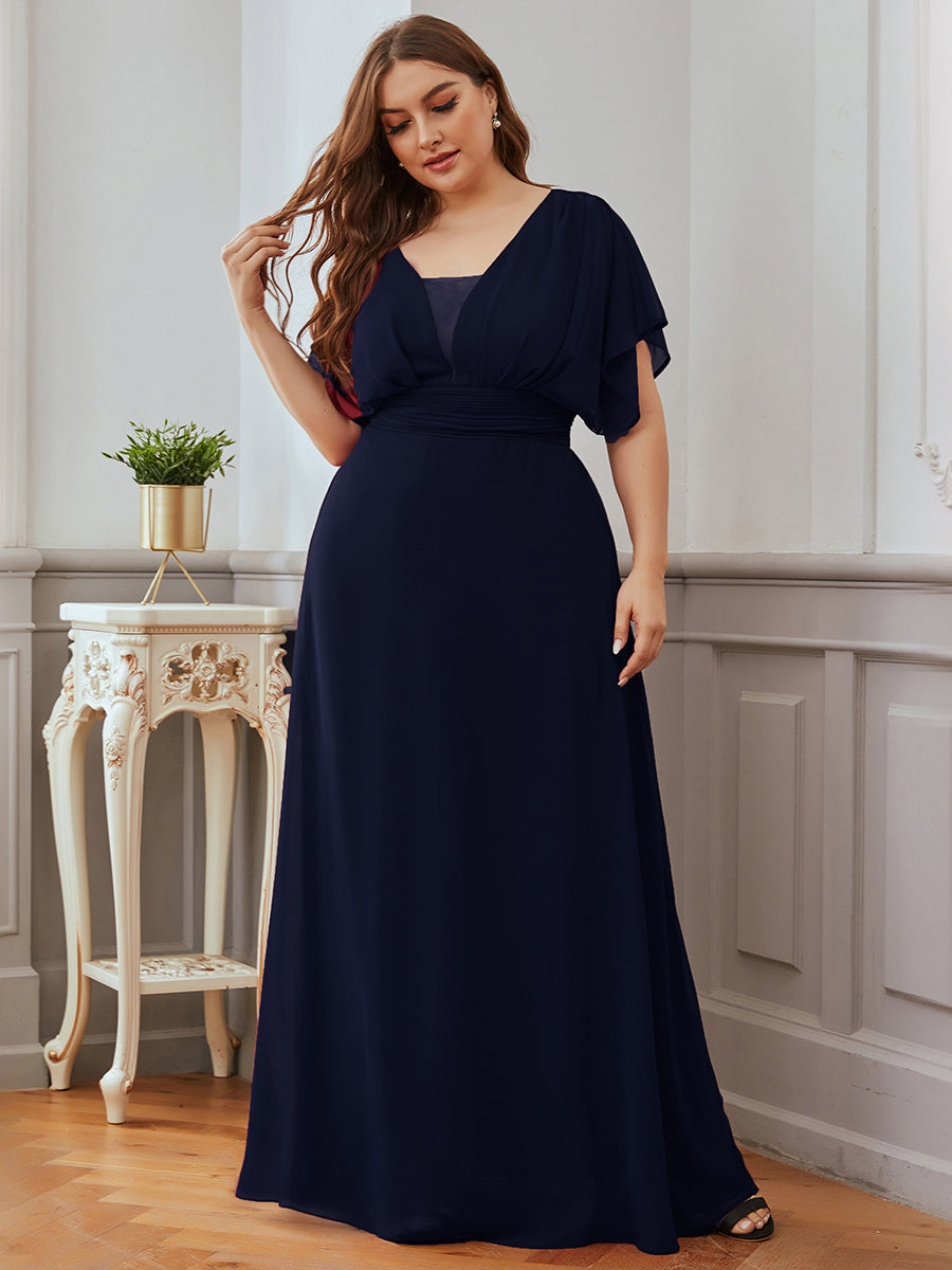 COLOR=Navy Blue | Plus Size Women'S A-Line Empire Waist Evening Party Maxi Dress-Navy Blue 4