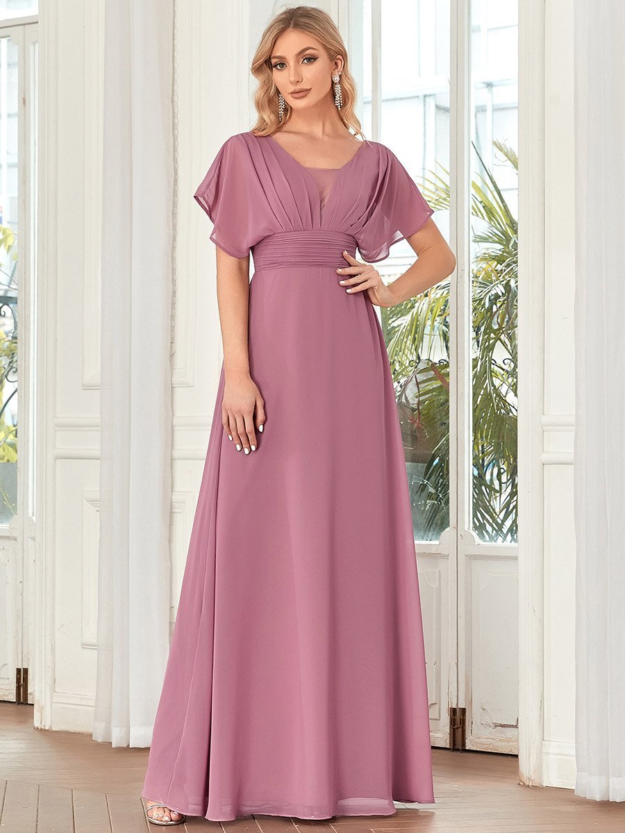 COLOR=Orchid | Women'S A-Line Empire Waist Evening Party Maxi Dress-Orchid 1