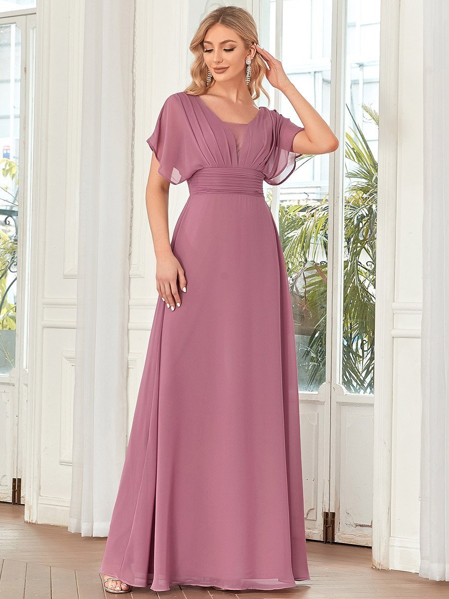 COLOR=Orchid | Women'S A-Line Empire Waist Evening Party Maxi Dress-Orchid 3