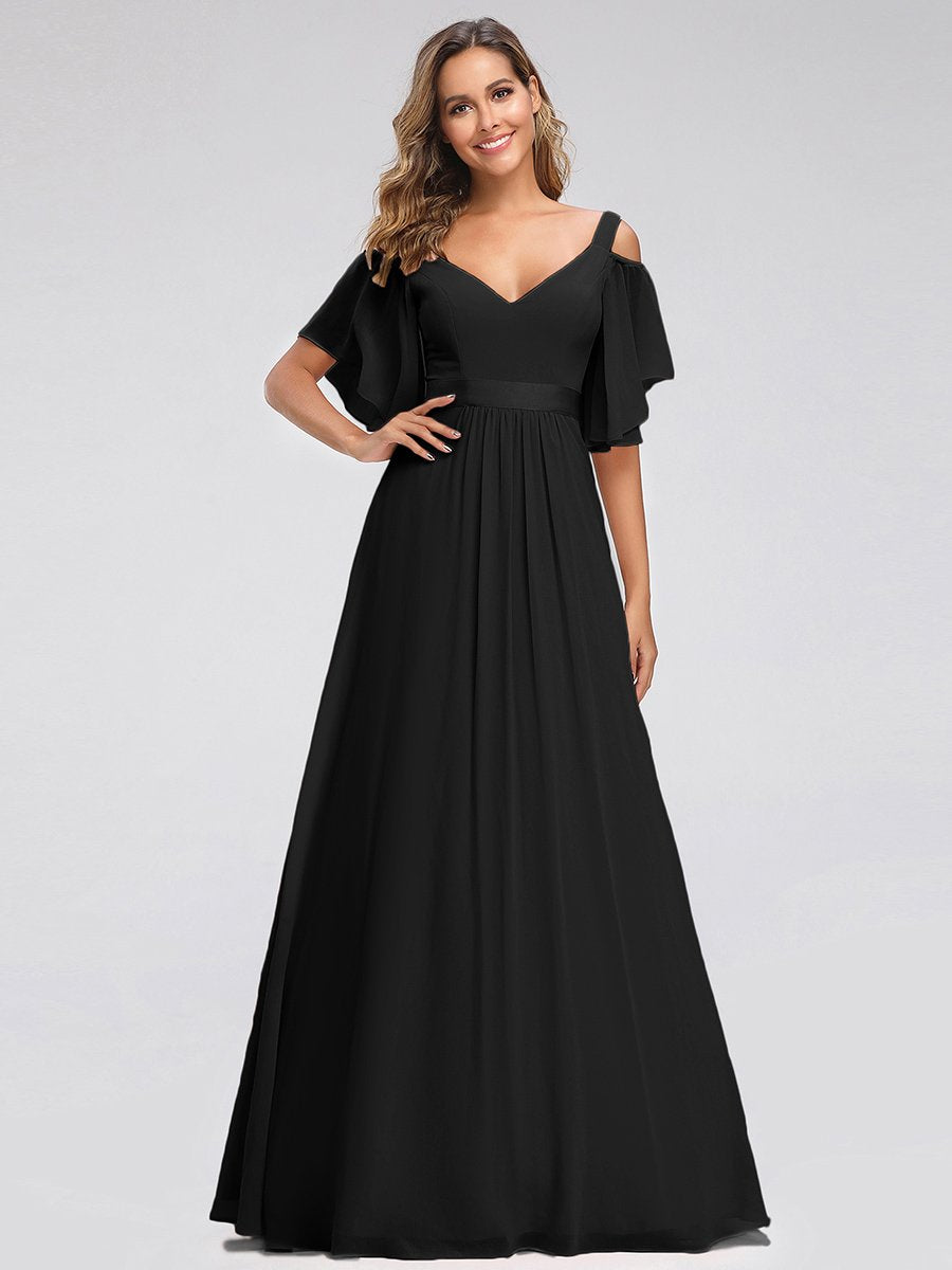 Color=Black | Women'S A-Line Off Shoulder Floor Length Bridesmaid Dresses Ep07871-Black 4