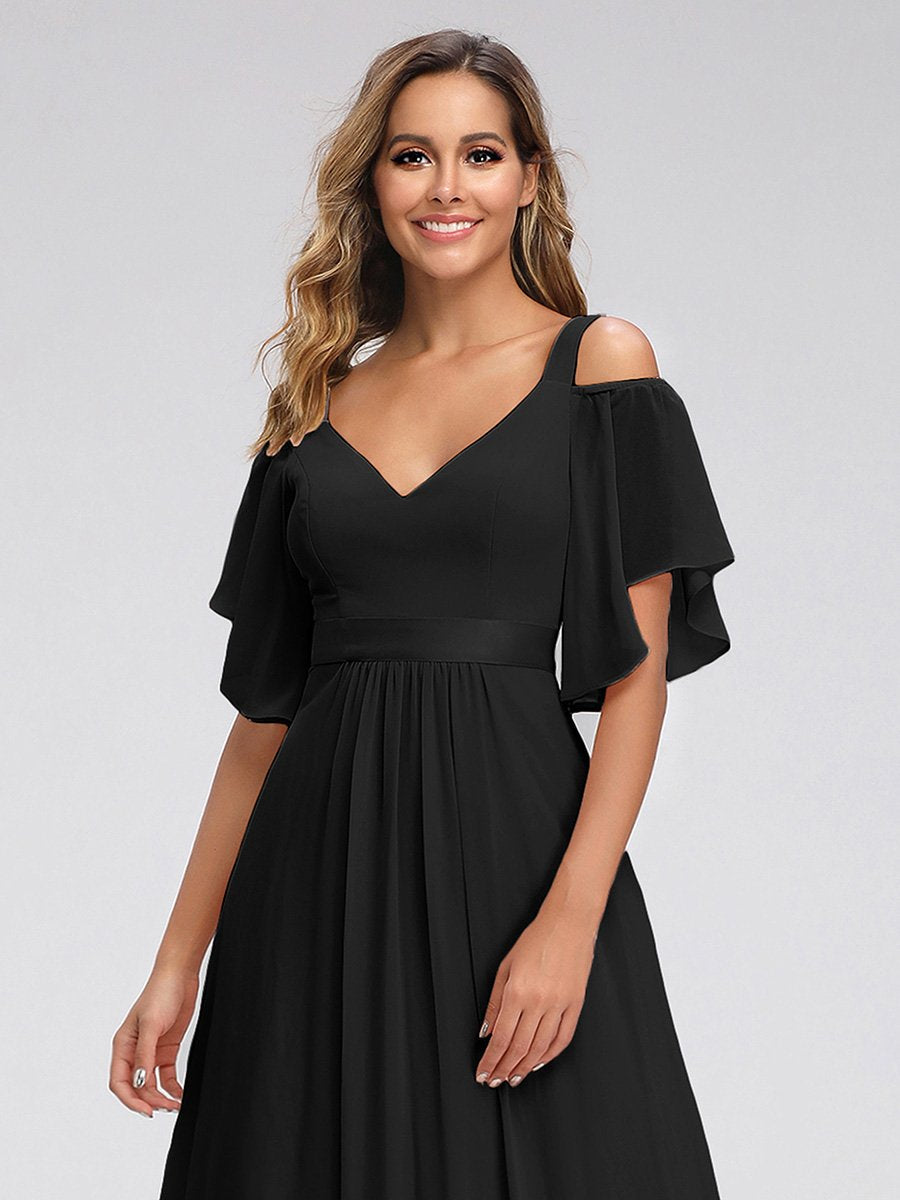 Color=Black | Women'S A-Line Off Shoulder Floor Length Bridesmaid Dresses Ep07871-Black 5