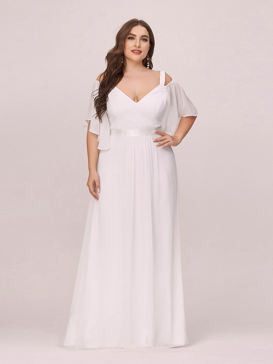 Color=Cream | Women'S Off Shoulder Floor Length Bridesmaid Dress With Ruffle Sleeves-Cream 5