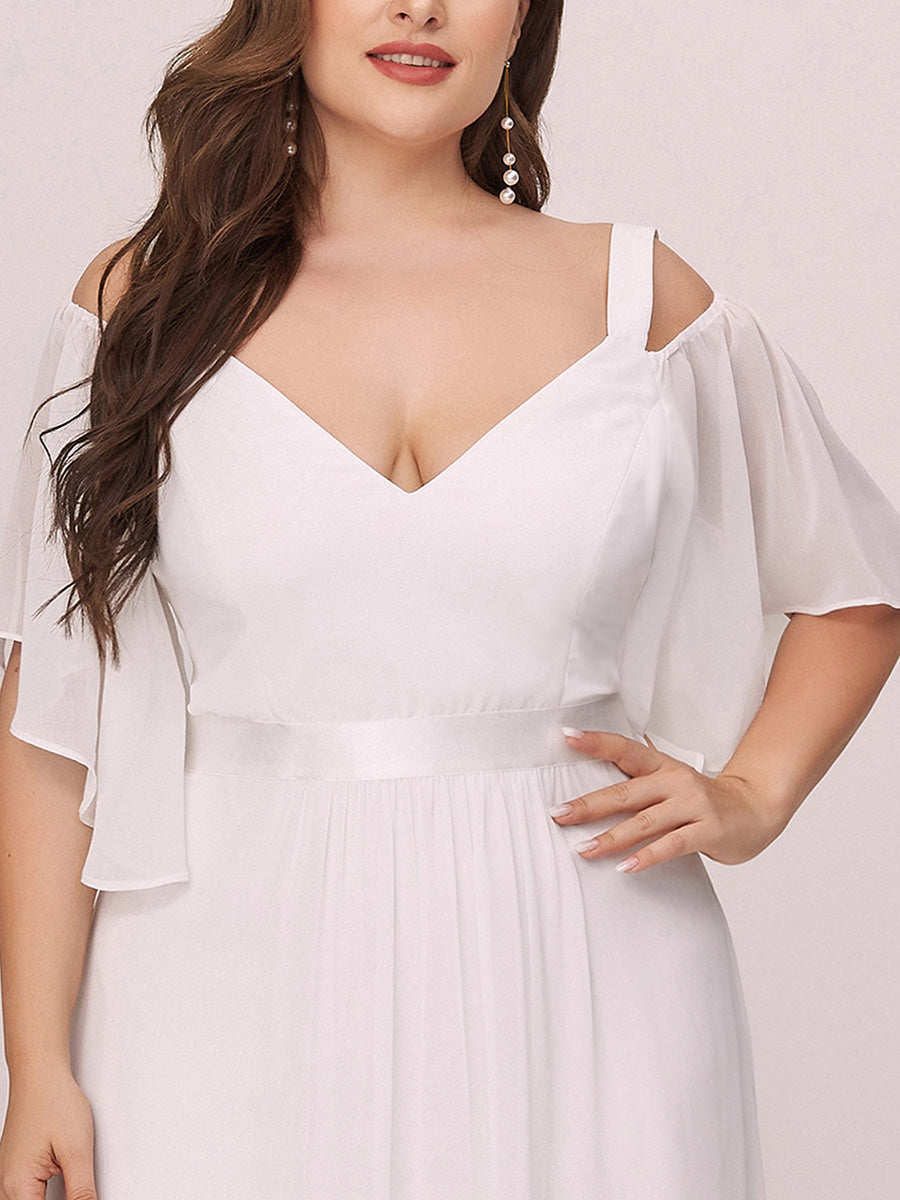 Color=Cream | Women'S Off Shoulder Floor Length Bridesmaid Dress With Ruffle Sleeves-Cream 7