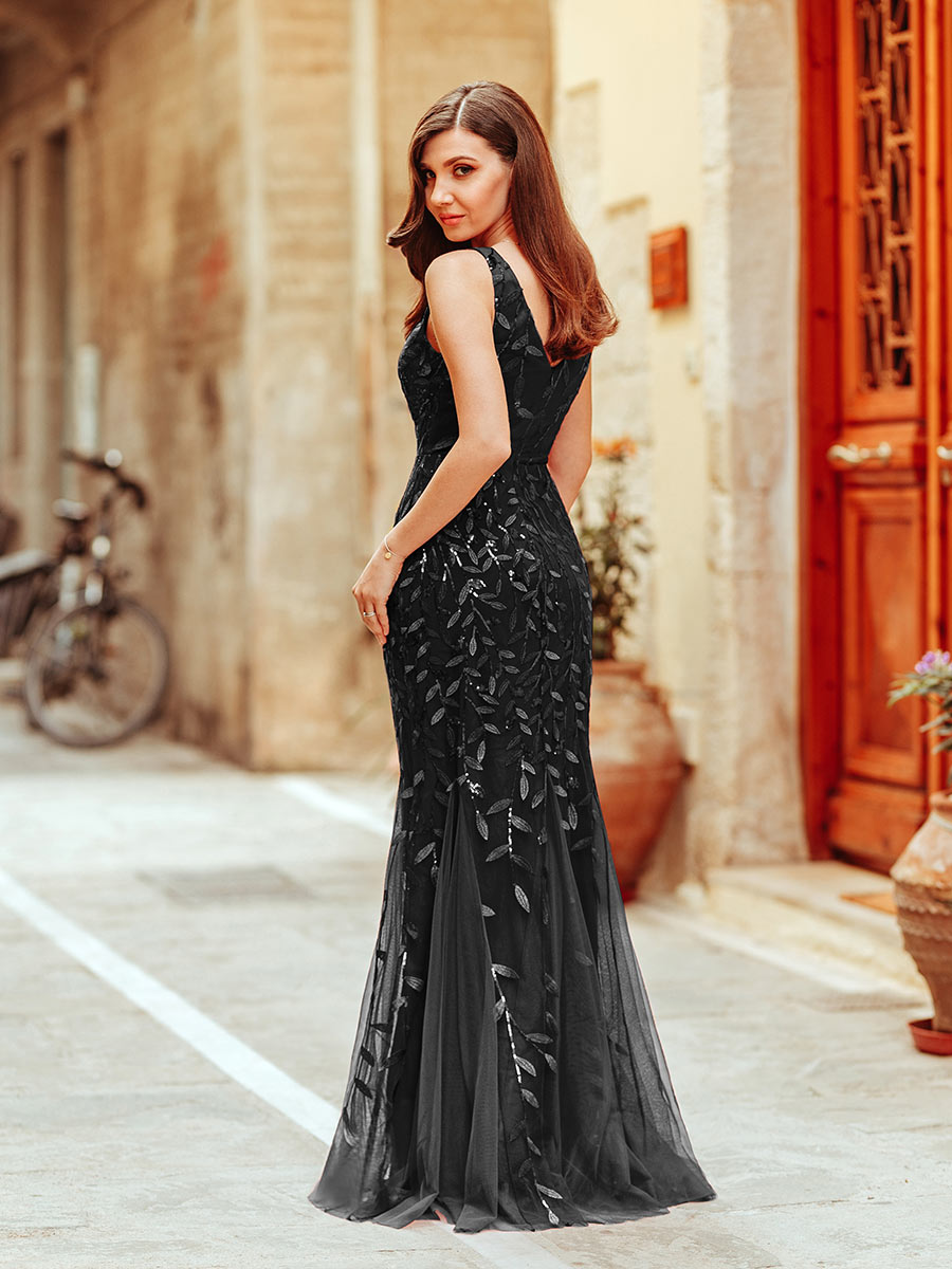 Color=Black | classic-fishtail-sequin-wholesale-evening-dresses-for-women-ep07886-Black 2
