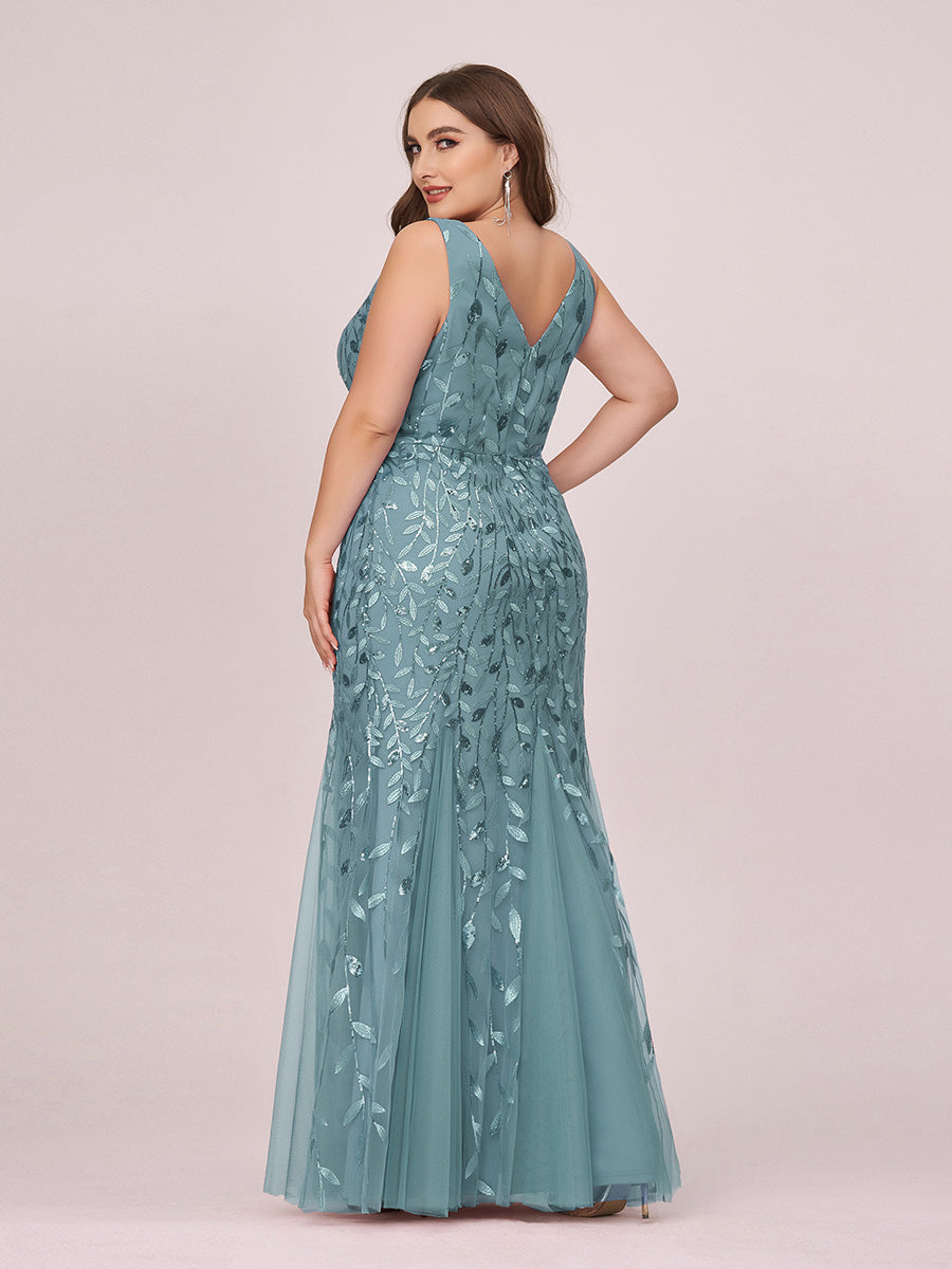 Color=Dusty Blue | plus-size-sequin-fishtail-wholesaleevening-dresses-for-women-epp7886-Dusty Blue 2
