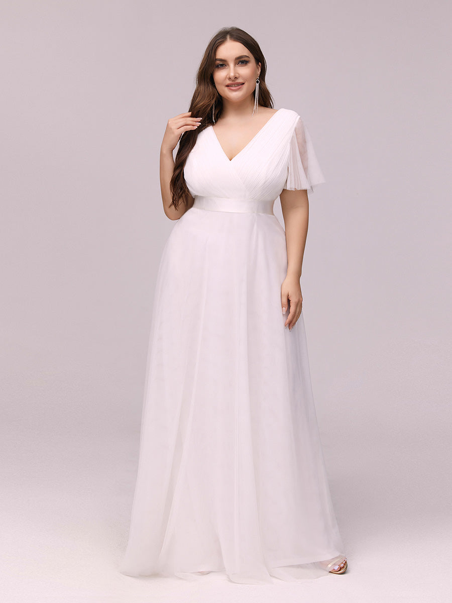 Color=White | Women's V-Neck A-Line Floor-Length Wholesale Bridesmaid Dresses-White 5