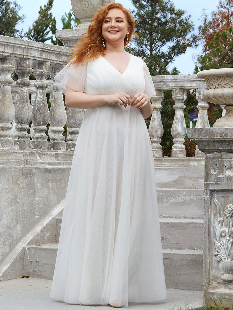 Color=White | Women's V-Neck A-Line Floor-Length Wholesale Bridesmaid Dresses-White 5