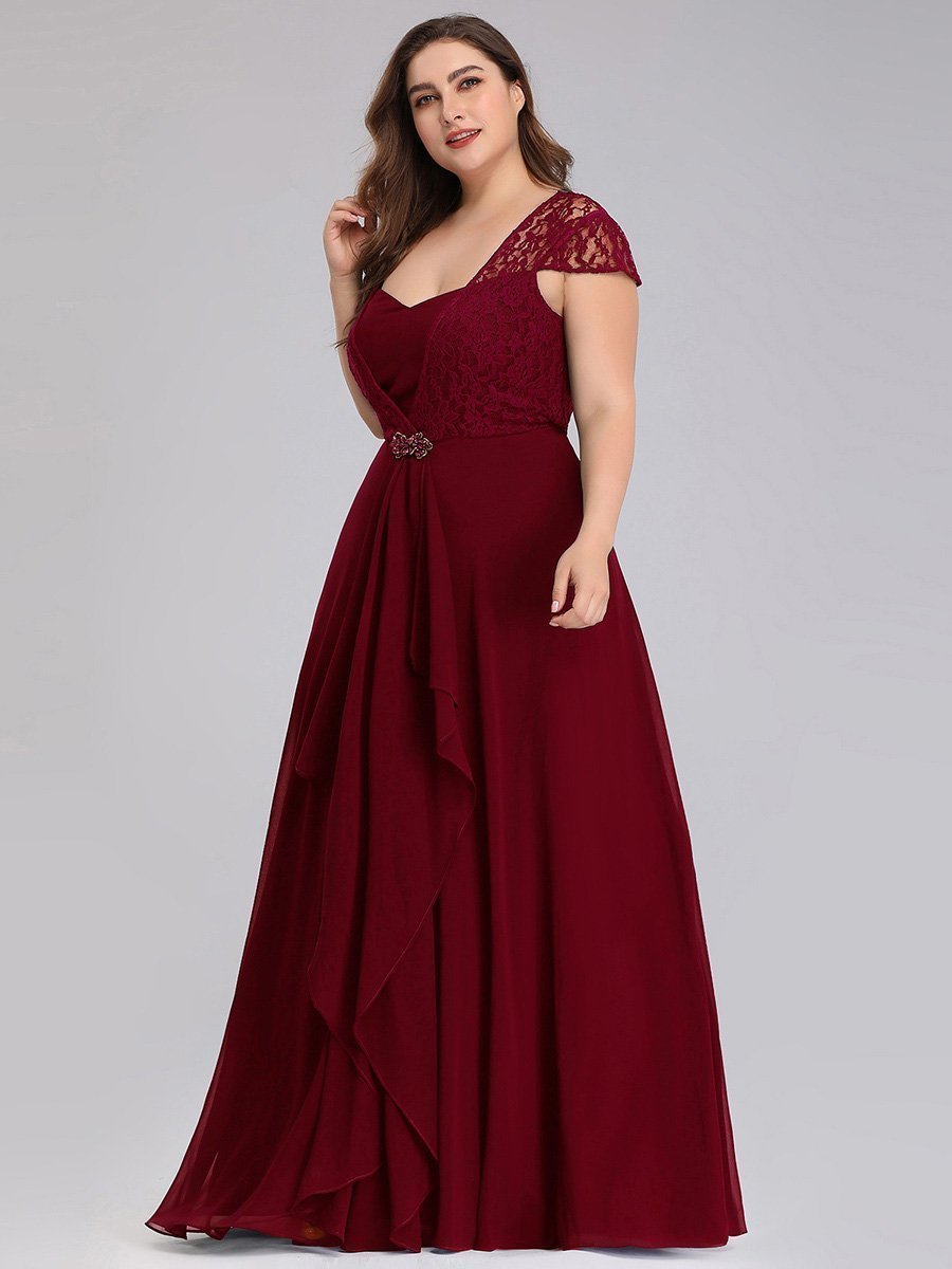 Color=Burgundy | Sweetheart Floral Lace Wholesale Wedding Guest Dress-Burgundy 8