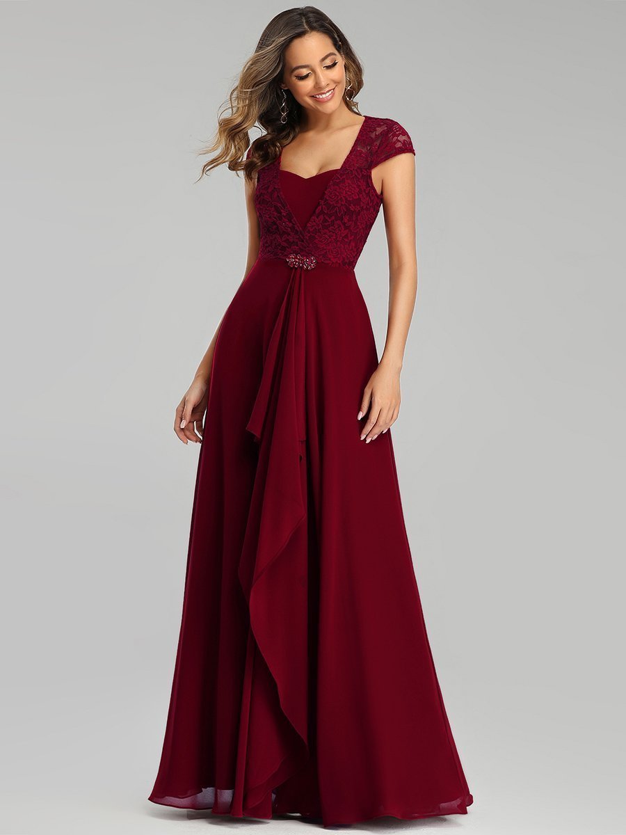 Color=Burgundy | Sweetheart Floral Lace Wholesale Wedding Guest Dress-Burgundy 3