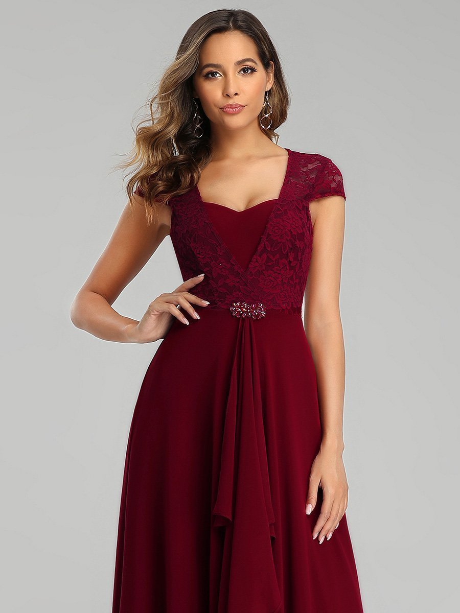 Color=Burgundy | Sweetheart Floral Lace Wholesale Wedding Guest Dress-Burgundy 5