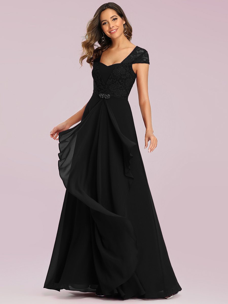 Color=Black| Sweetheart Floral Lace Wholesale Wedding Guest Dress-Black 4