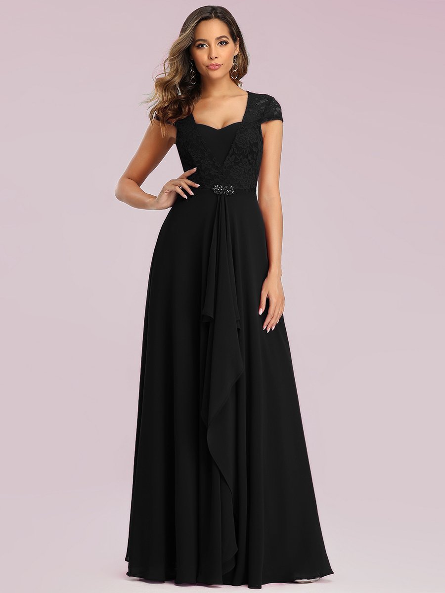 Color=Black| Sweetheart Floral Lace Wholesale Wedding Guest Dress-Black 1