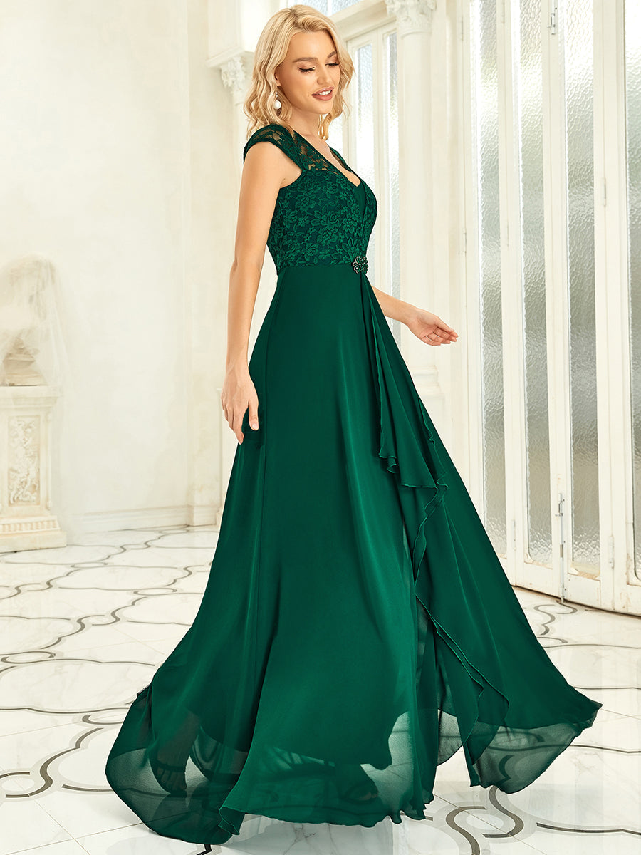 Color=Dark Green | Sweetheart Floral Lace Wholesale Wedding Guest Dress-Dark Green 3