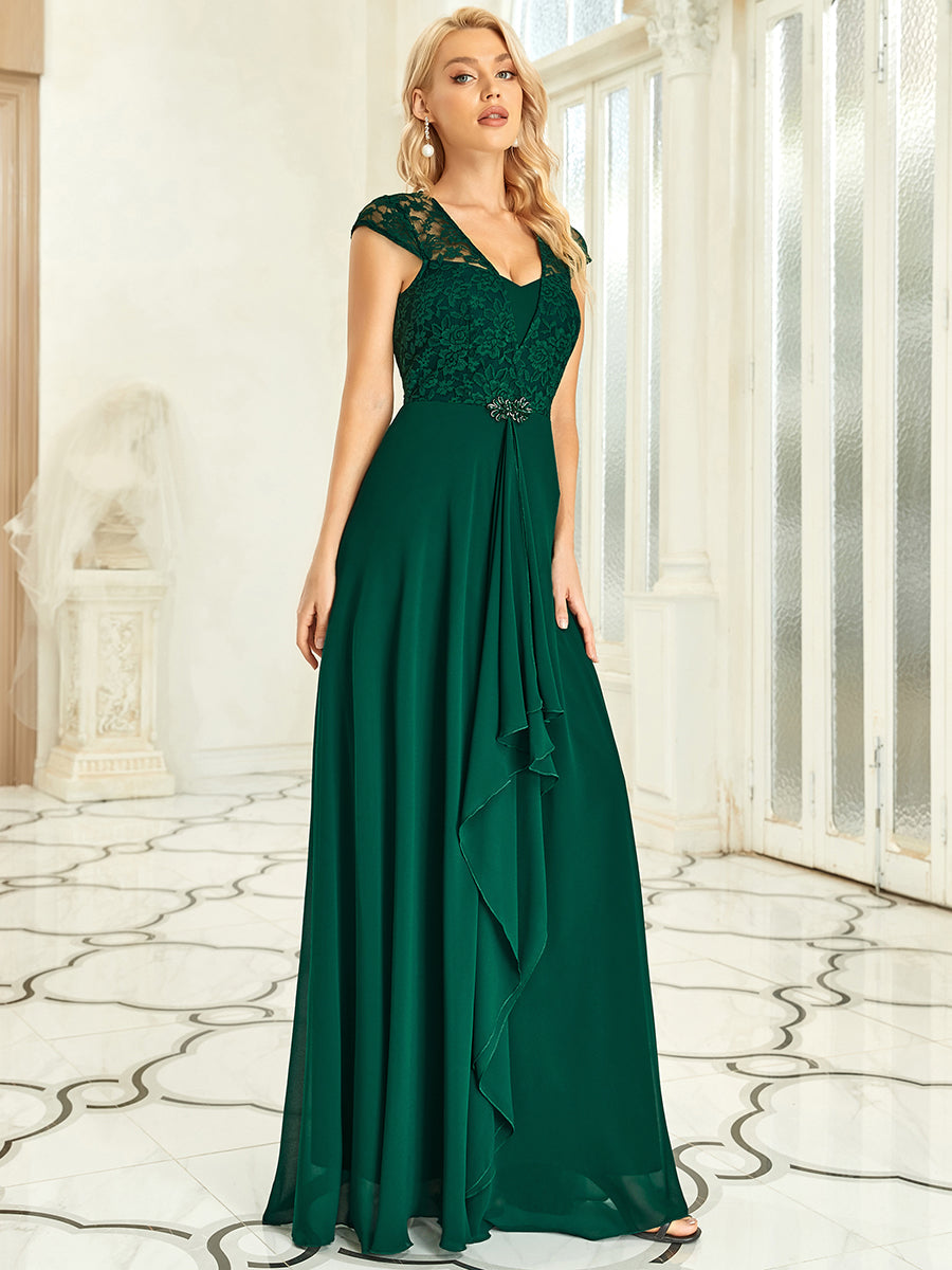 Color=Dark Green | Sweetheart Floral Lace Wholesale Wedding Guest Dress-Dark Green 4