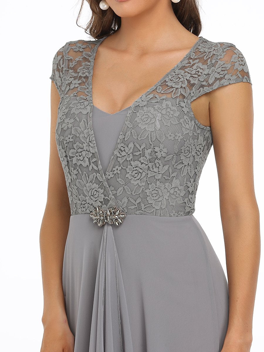 Color=Grey | Sweetheart Floral Lace Wholesale Wedding Guest Dress-Grey 5