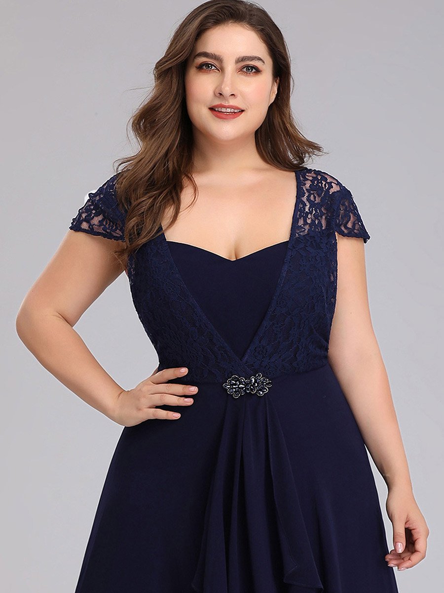 Color=Navy Blue | Sweetheart Floral Lace Wholesale Wedding Guest Dress-Navy Blue 5