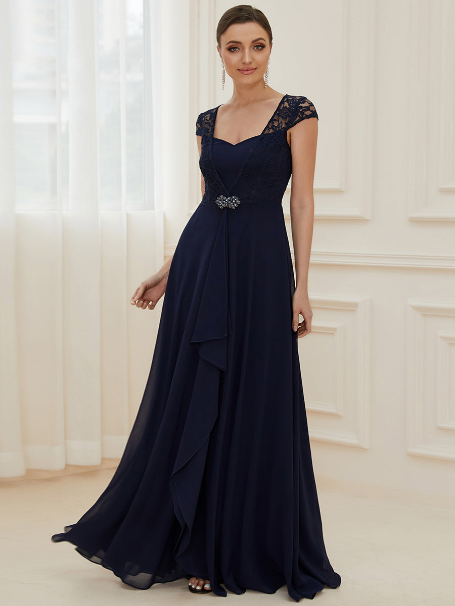 Color=Navy Blue | Sweetheart Floral Lace Wholesale Wedding Guest Dress-Navy Blue 1