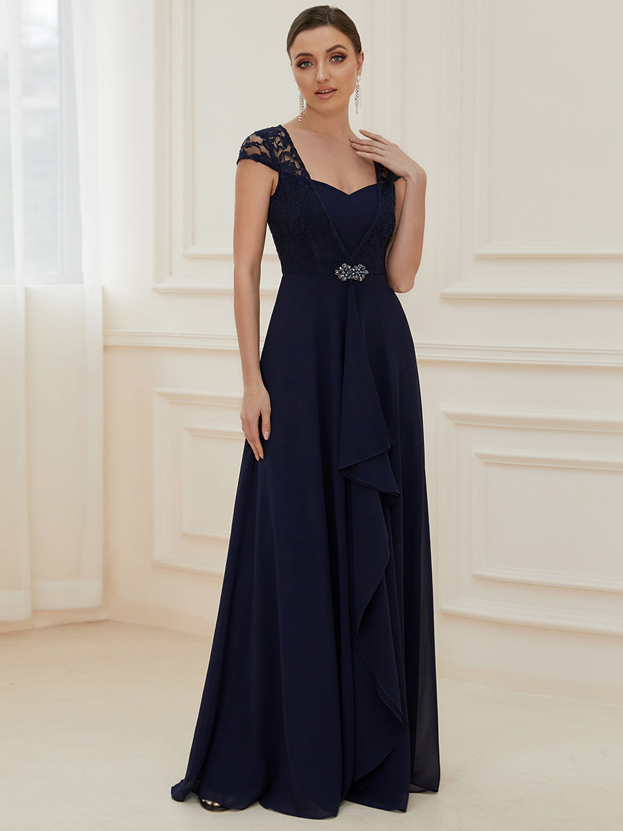 Color=Navy Blue | Sweetheart Floral Lace Wholesale Wedding Guest Dress-Navy Blue 4