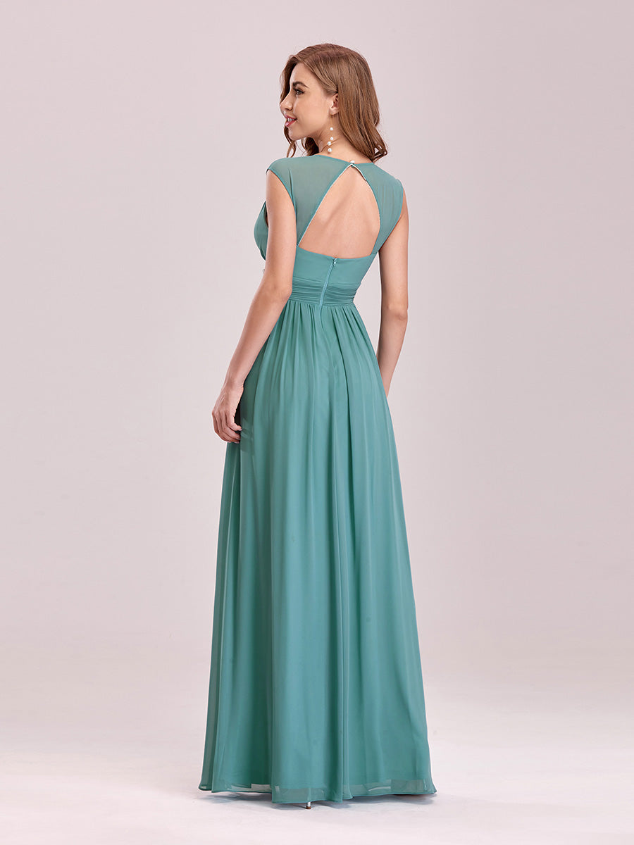 Color=Dusty blue | V-Neck Empire Waist Chiffon Maxi Long Wholesale Evening Gowns-Dusty blue 2