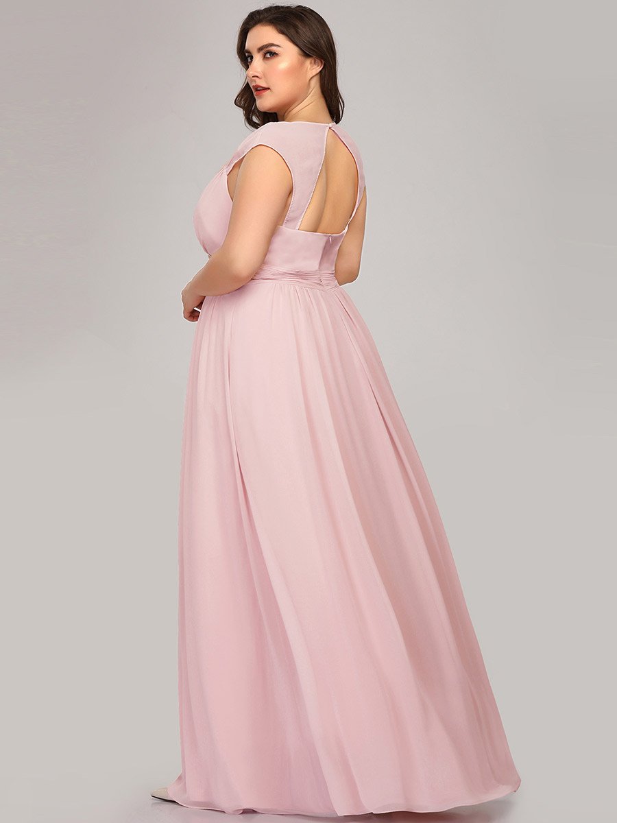 Color=Pink | V-Neck Empire Waist Chiffon Maxi Long Wholesale Evening Gowns-Pink 6