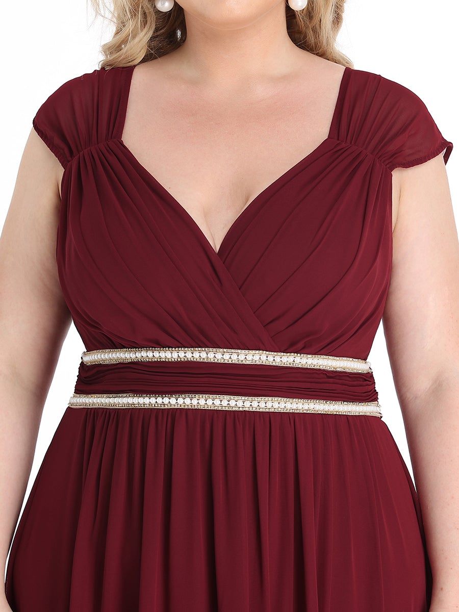 Color=Burgundy | Sleeveless Floor Length V Neck Wholesale Bridesmaid dresses-Burgundy 5
