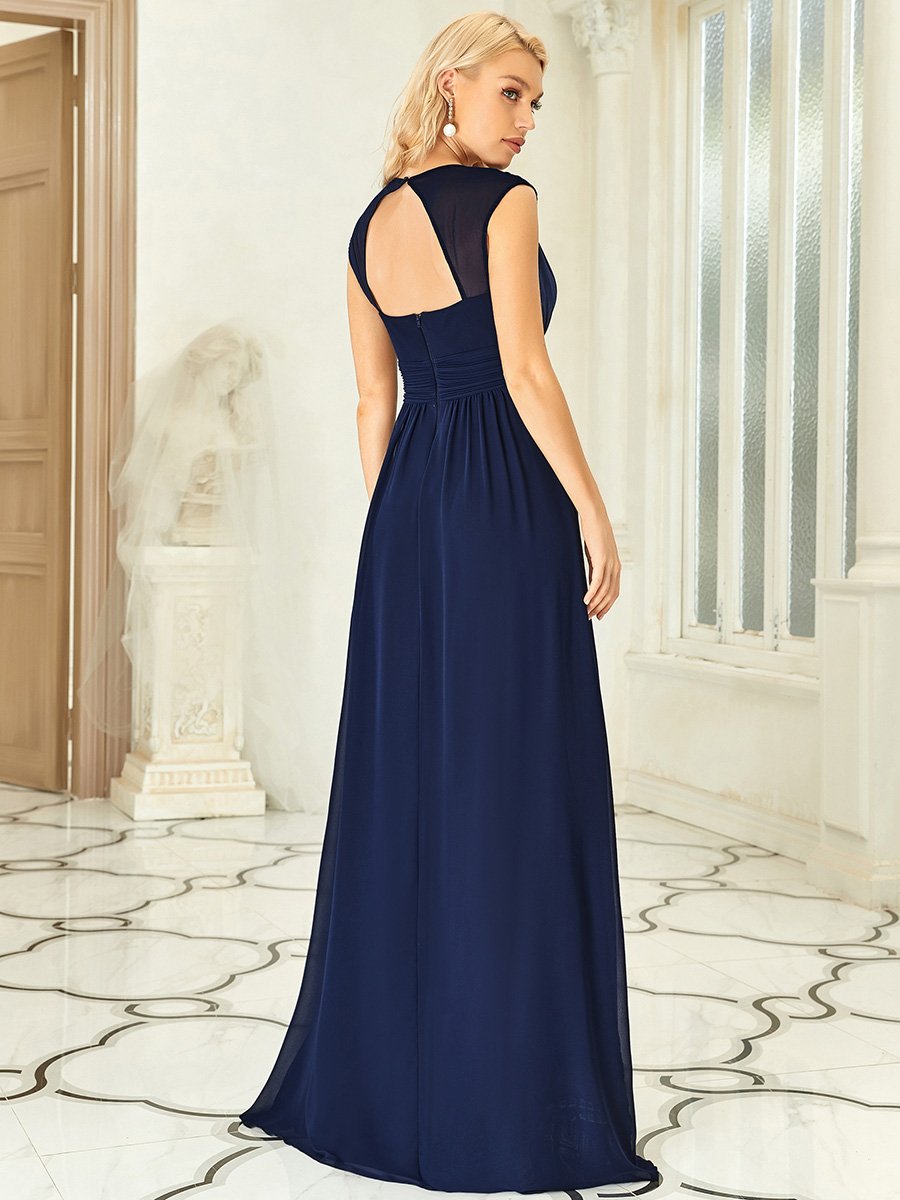 Color=Navy Blue | Sleeveless Floor Length V Neck Wholesale Bridesmaid dresses-Navy Blue 2