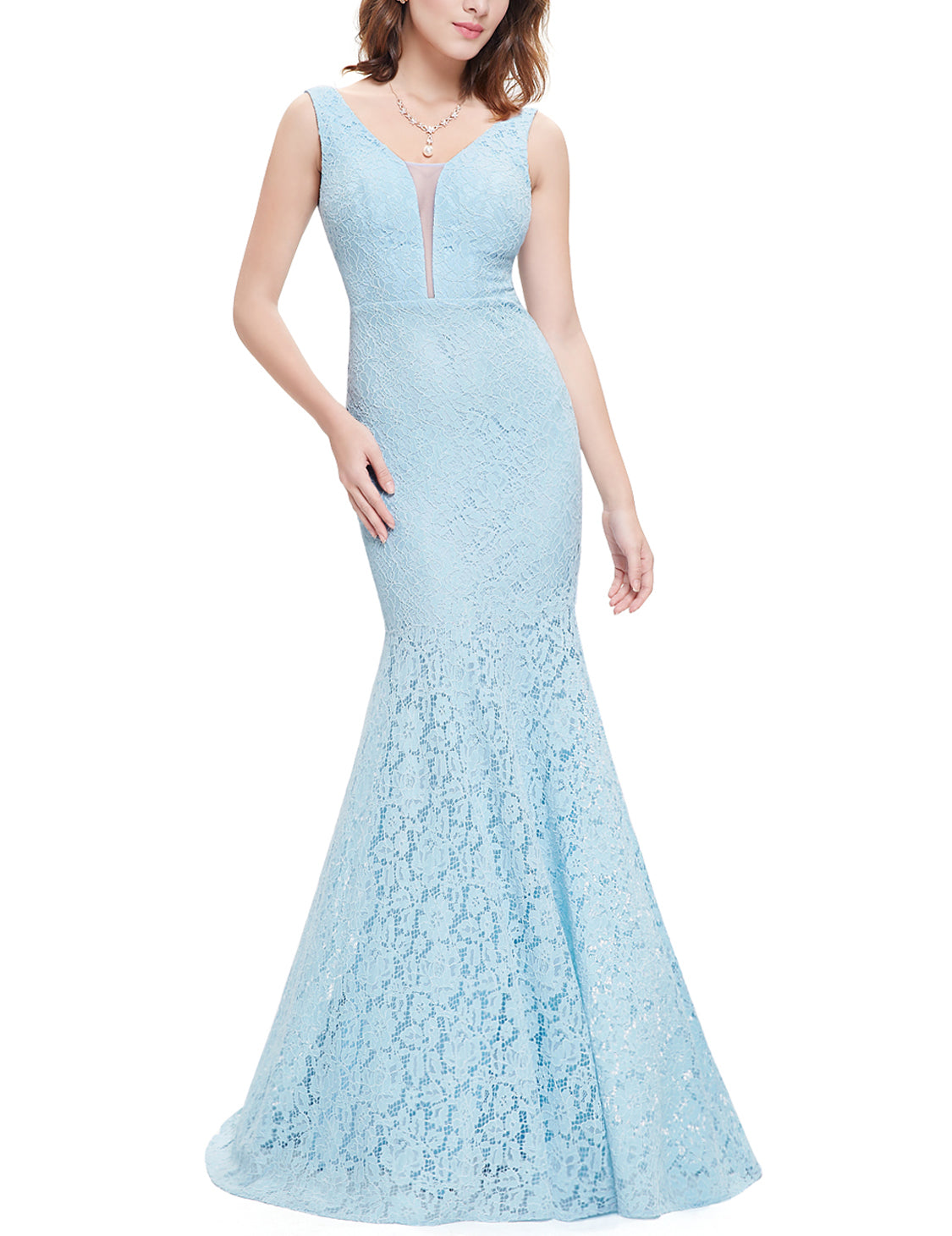Color=Sky Blue | Women'S Sexy V-Neck Long Fishtail Evening Dress Ep08838-Sky Blue 3