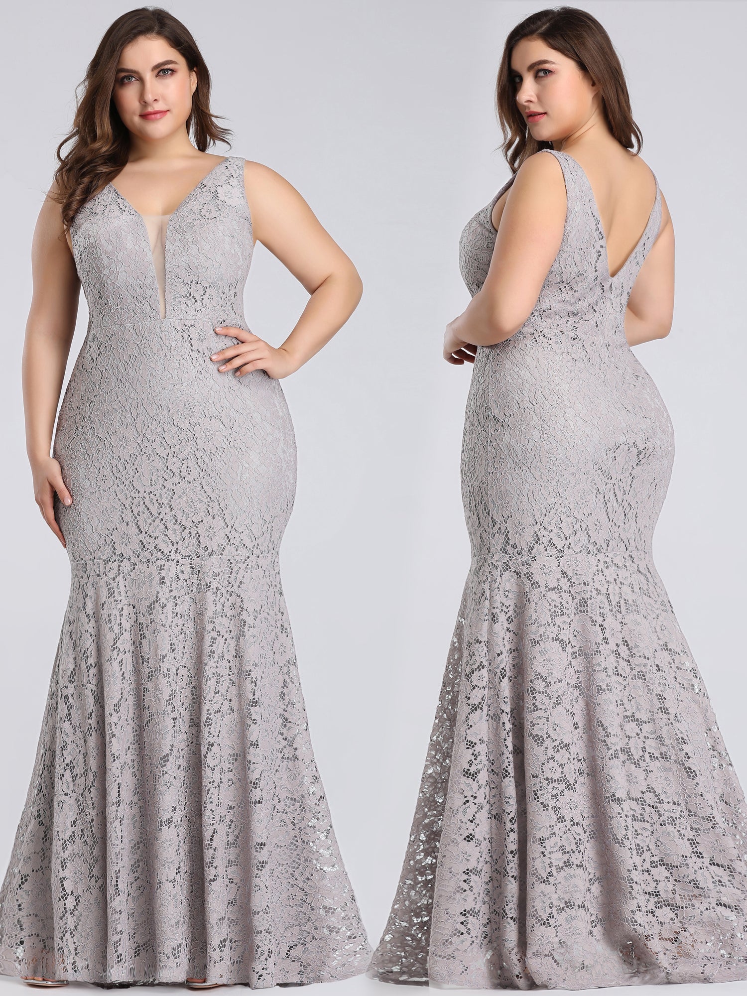 Color=Grey | Women'S Sexy V-Neck Long Fishtail Evening Dress Ep08838-Grey 5