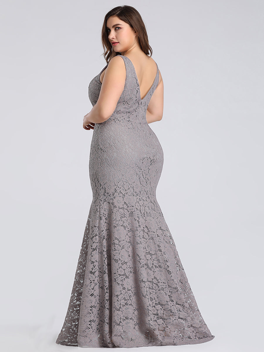 Color=Grey | Plus Size Women'S Sexy V-Neck Long Fishtail Evening Dresses Ep08838-Grey 2