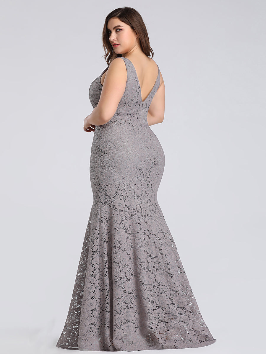 Color=Grey | Plus Size Women'S Sexy V-Neck Long Fishtail Evening Dresses Ep08838-Grey 3