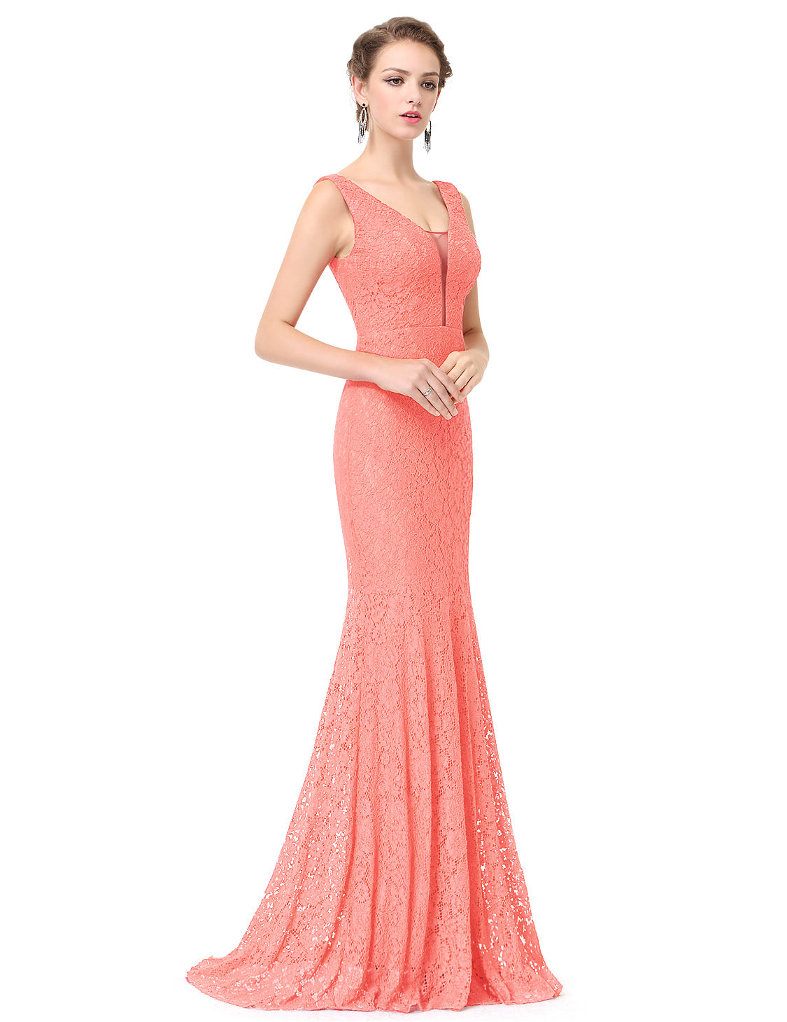 Color=Peach | Women'S Sexy V-Neck Long Fishtail Evening Dress Ep08838-Peach 3