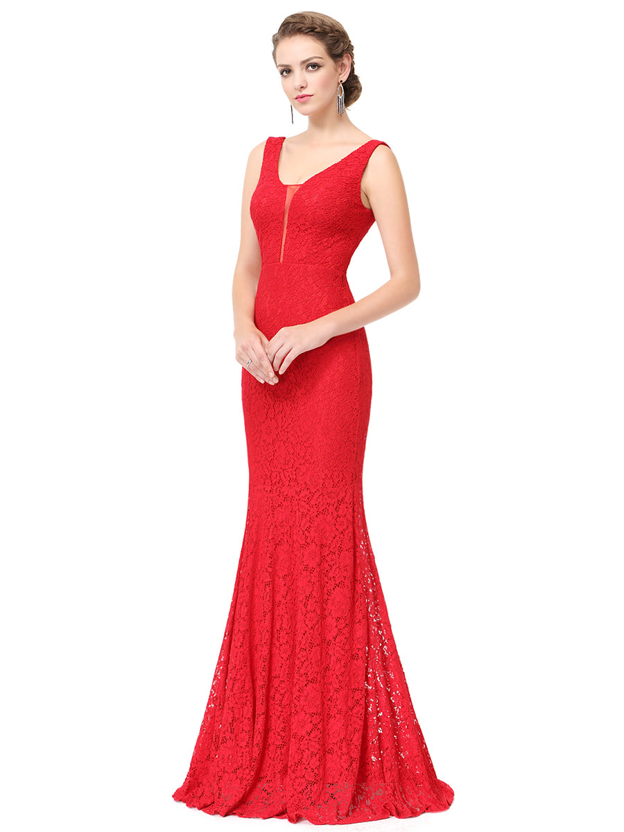 Color=Red | Women'S Sexy V-Neck Long Fishtail Evening Dress Ep08838-Red 1