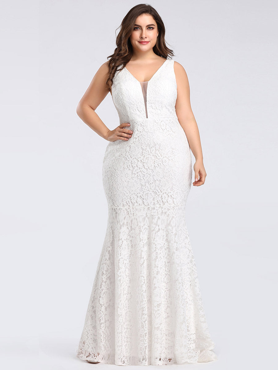 Color=White | Plus Size Women'S Sexy V-Neck Long Fishtail Evening Dresses Ep08838-White 1