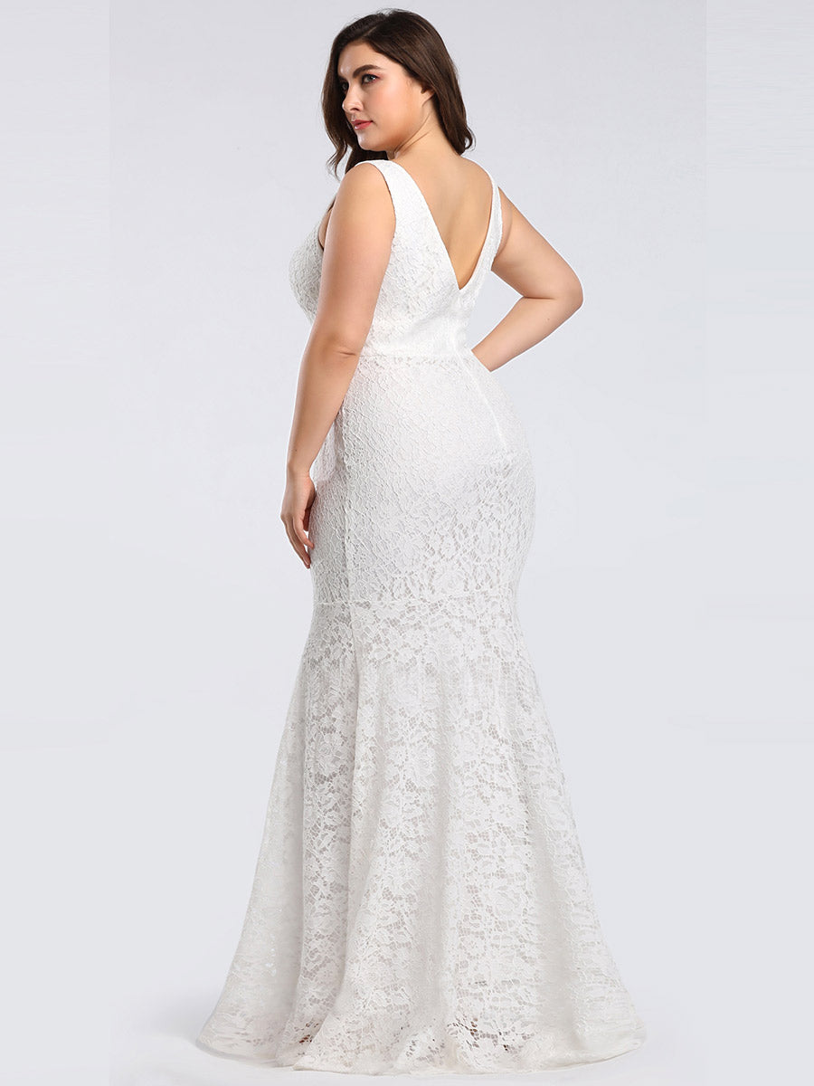 Color=White | Plus Size Women'S Sexy V-Neck Long Fishtail Evening Dresses Ep08838-White 2