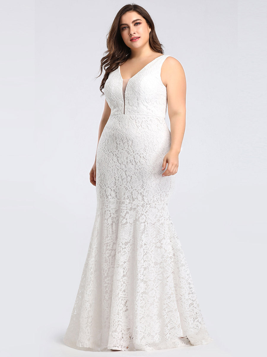 Color=White | Plus Size Women'S Sexy V-Neck Long Fishtail Evening Dresses Ep08838-White 3