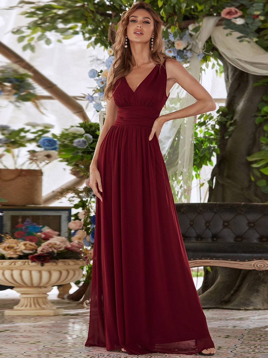 Color=Burgundy | Double V-Neck Elegant Maxi Long Wholesale Evening Dresses-Burgundy  5
