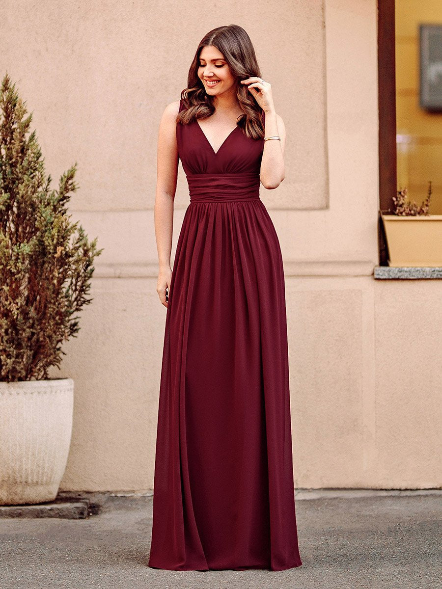 Color=Burgundy | Double V-Neck Elegant Maxi Long Wholesale Evening Dresses-Burgundy 6