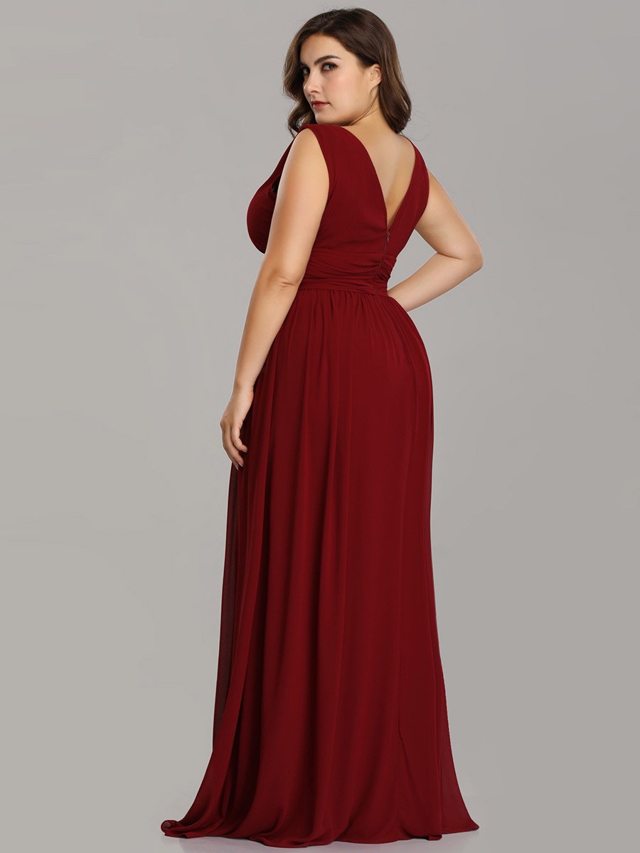 Color=Burgundy | double-v-neck-maxi-long-wholesale-plus-size-evening-dresses-epp9016-Burgundy 2