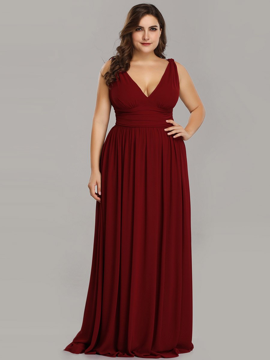Color=Burgundy | double-v-neck-maxi-long-wholesale-plus-size-evening-dresses-epp9016-Burgundy 1