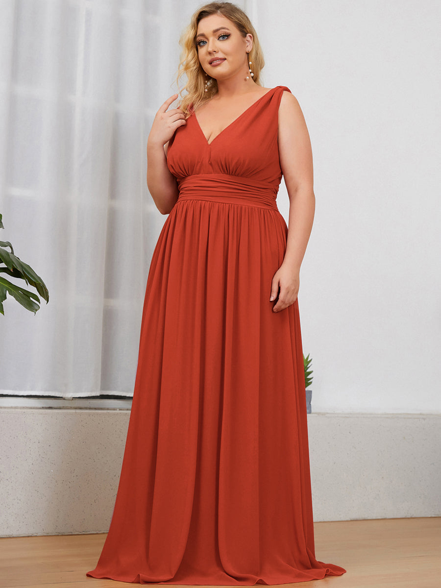 Color=Burnt orange | double-v-neck-maxi-long-wholesale-plus-size-evening-dresses-epp9016-Burnt orange 3