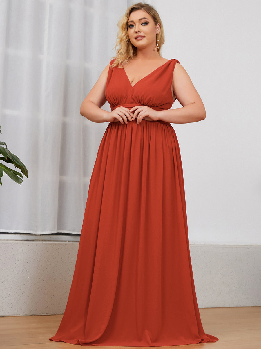 Color=Burnt orange | double-v-neck-maxi-long-wholesale-plus-size-evening-dresses-epp9016-Burnt orange 4