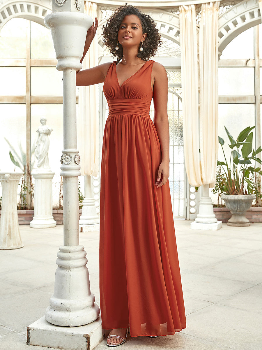 Color=Burnt orange | Double V-Neck Elegant Maxi Long Wholesale Evening Dresses-Burnt orange 1